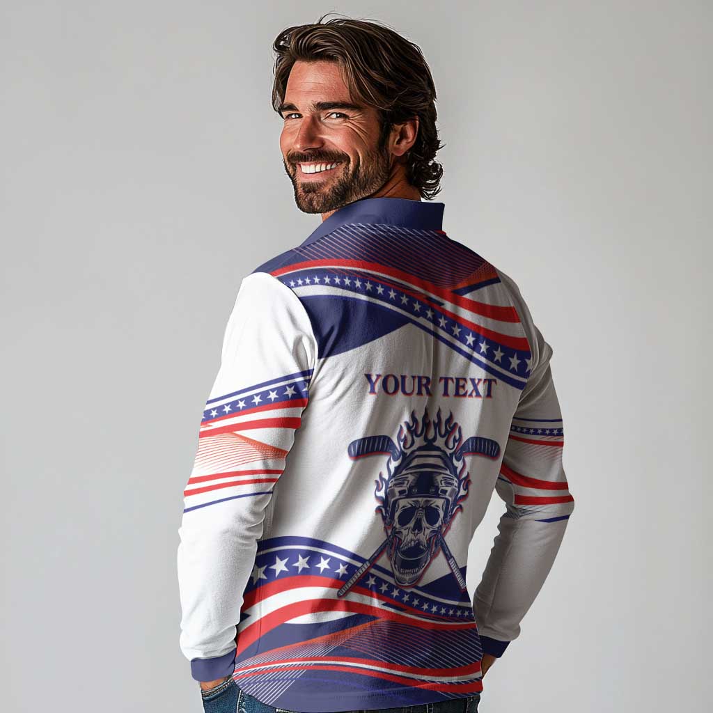 United States Hockey Personalized Long Sleeve Polo Shirt Losing Teeth Winning Wars Since 1776 White Style