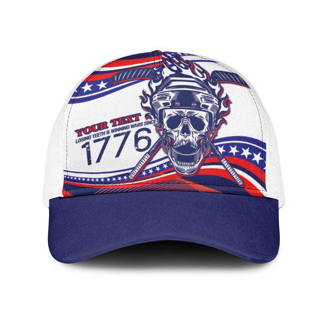 United States Hockey Personalized Mesh Trucker Cap Losing Teeth Winning Wars Since 1776 White Style