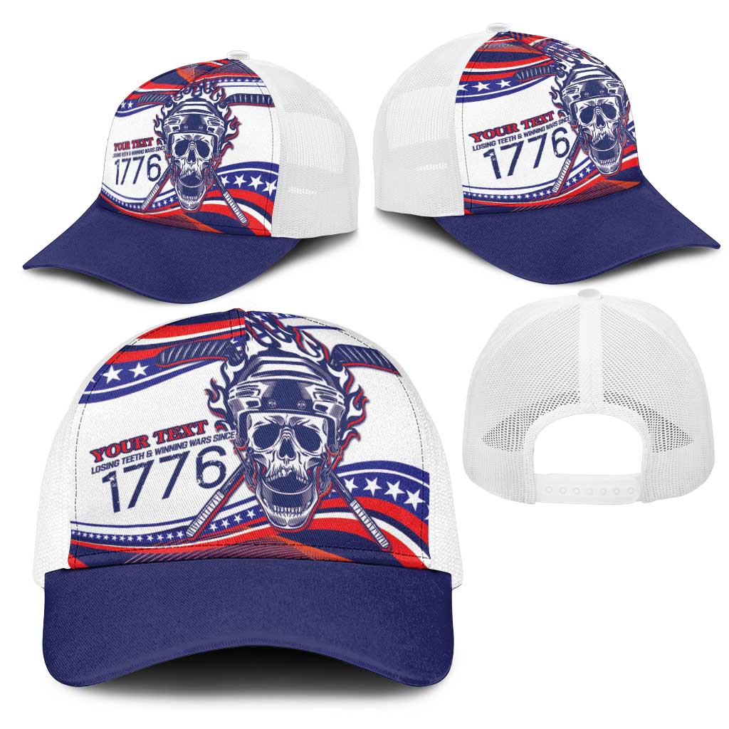 United States Hockey Personalized Mesh Trucker Cap Losing Teeth Winning Wars Since 1776 White Style