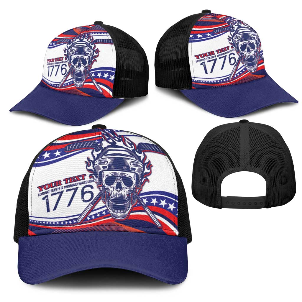 United States Hockey Personalized Mesh Trucker Cap Losing Teeth Winning Wars Since 1776 White Style