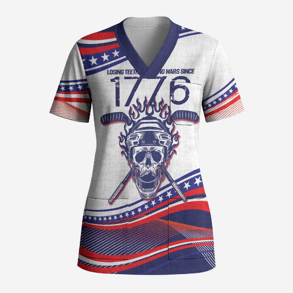 United States Hockey Personalized Scrub Top Losing Teeth Winning Wars Since 1776 White Style
