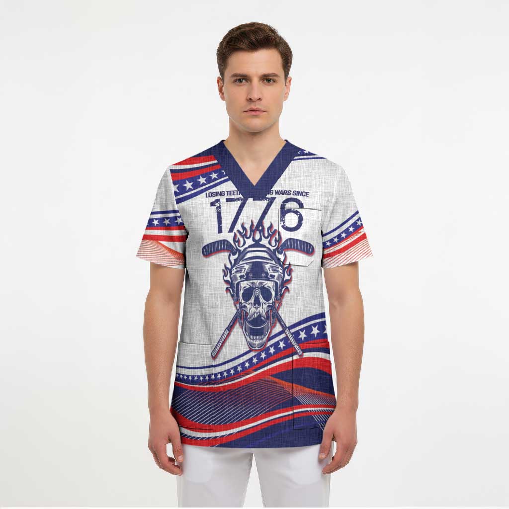 United States Hockey Personalized Scrub Top Losing Teeth Winning Wars Since 1776 White Style