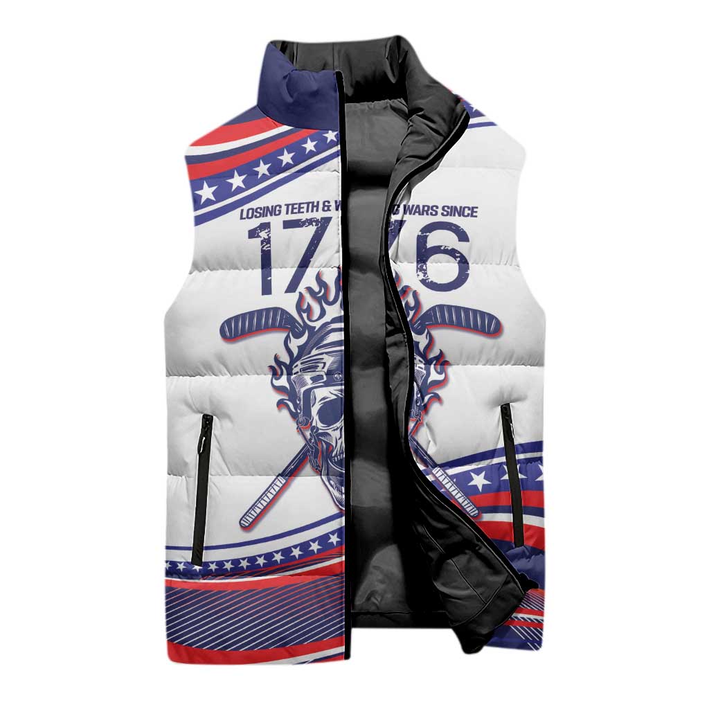 United States Hockey Personalized Sleeveless Puffer Jacket Losing Teeth Winning Wars Since 1776 White Style