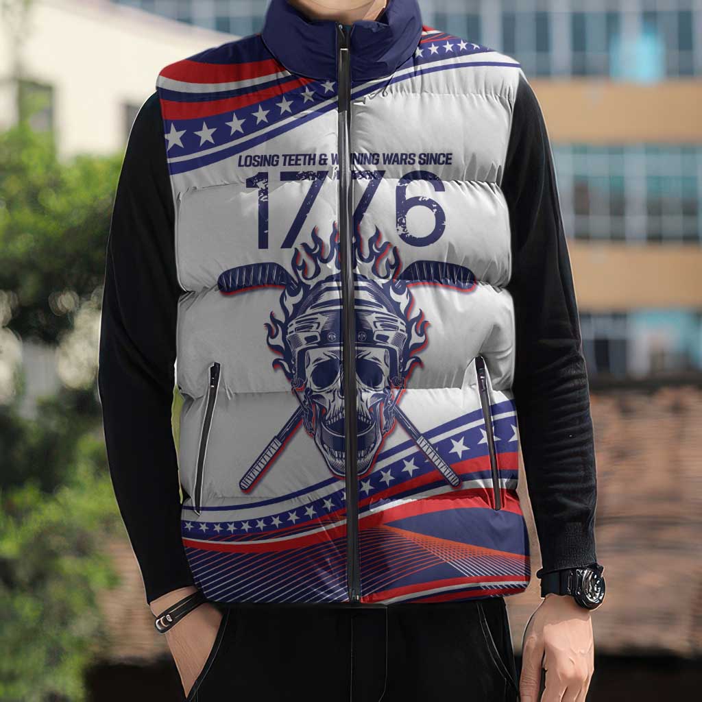 United States Hockey Personalized Sleeveless Puffer Jacket Losing Teeth Winning Wars Since 1776 White Style