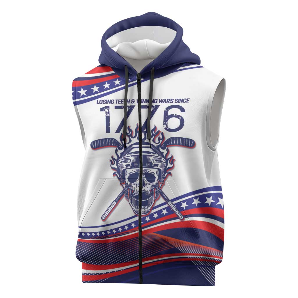 United States Hockey Personalized Sleeveless Zip Hoodie Losing Teeth Winning Wars Since 1776 White Style