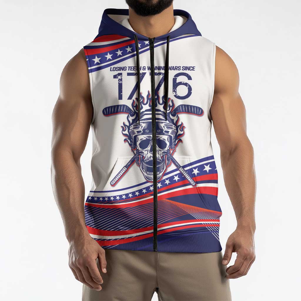 United States Hockey Personalized Sleeveless Zip Hoodie Losing Teeth Winning Wars Since 1776 White Style