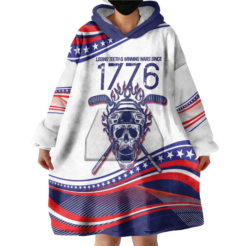 United States Hockey Personalized Wearable Blanket Hoodie Losing Teeth Winning Wars Since 1776 White Style