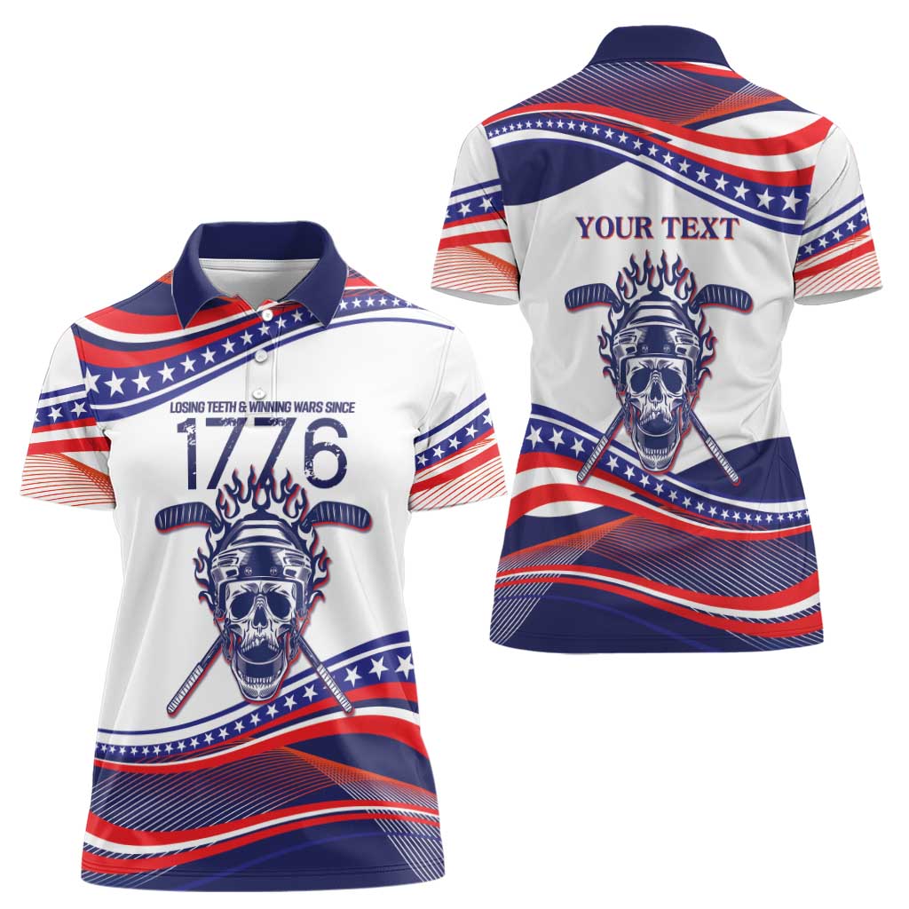 United States Hockey Personalized Women Polo Shirt Losing Teeth Winning Wars Since 1776 White Style