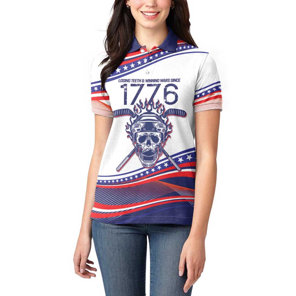 United States Hockey Personalized Women Polo Shirt Losing Teeth Winning Wars Since 1776 White Style
