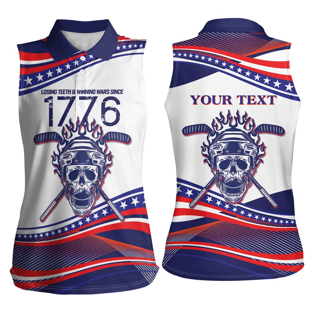 United States Hockey Personalized Women Sleeveless Polo Shirt Losing Teeth Winning Wars Since 1776 White Style