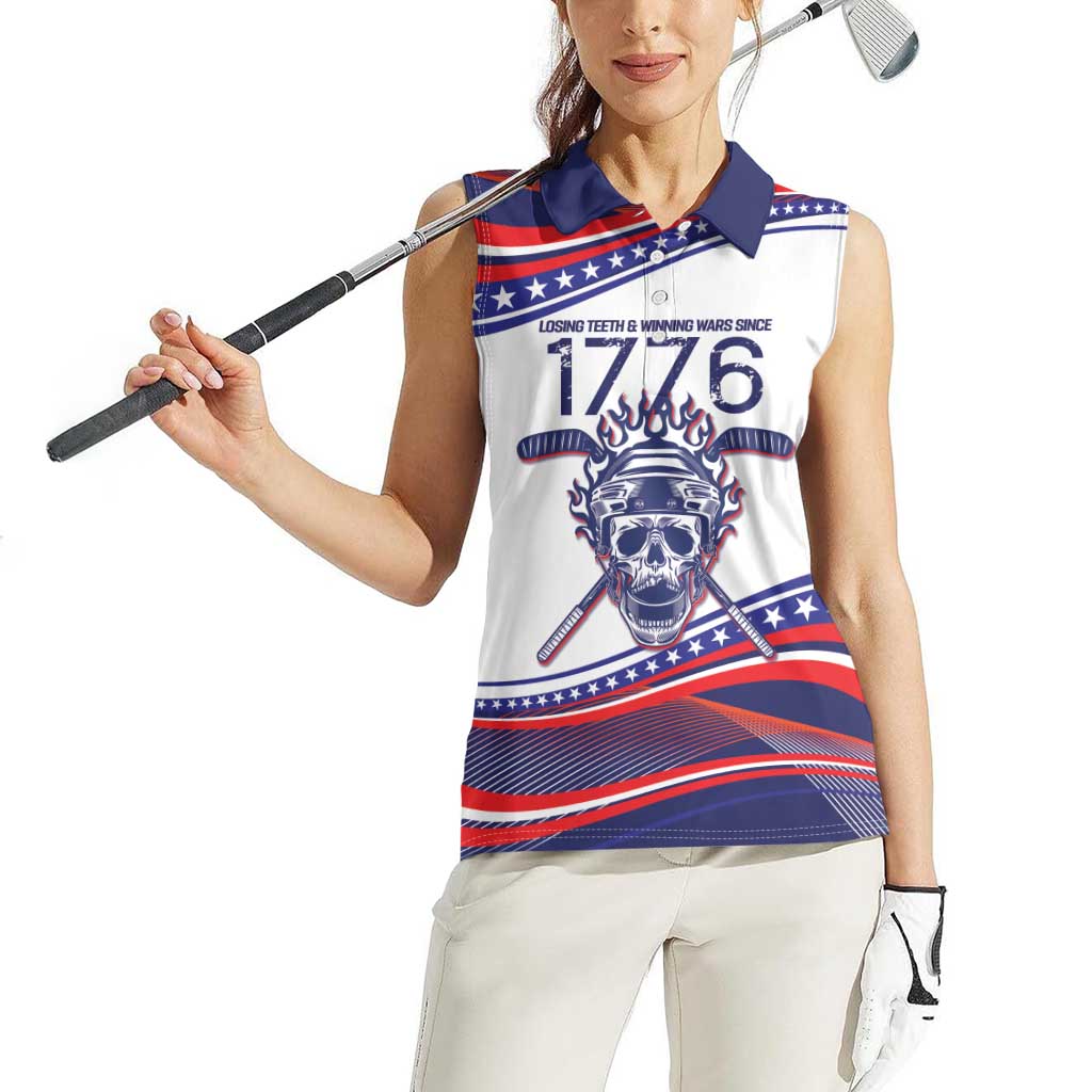 United States Hockey Personalized Women Sleeveless Polo Shirt Losing Teeth Winning Wars Since 1776 White Style