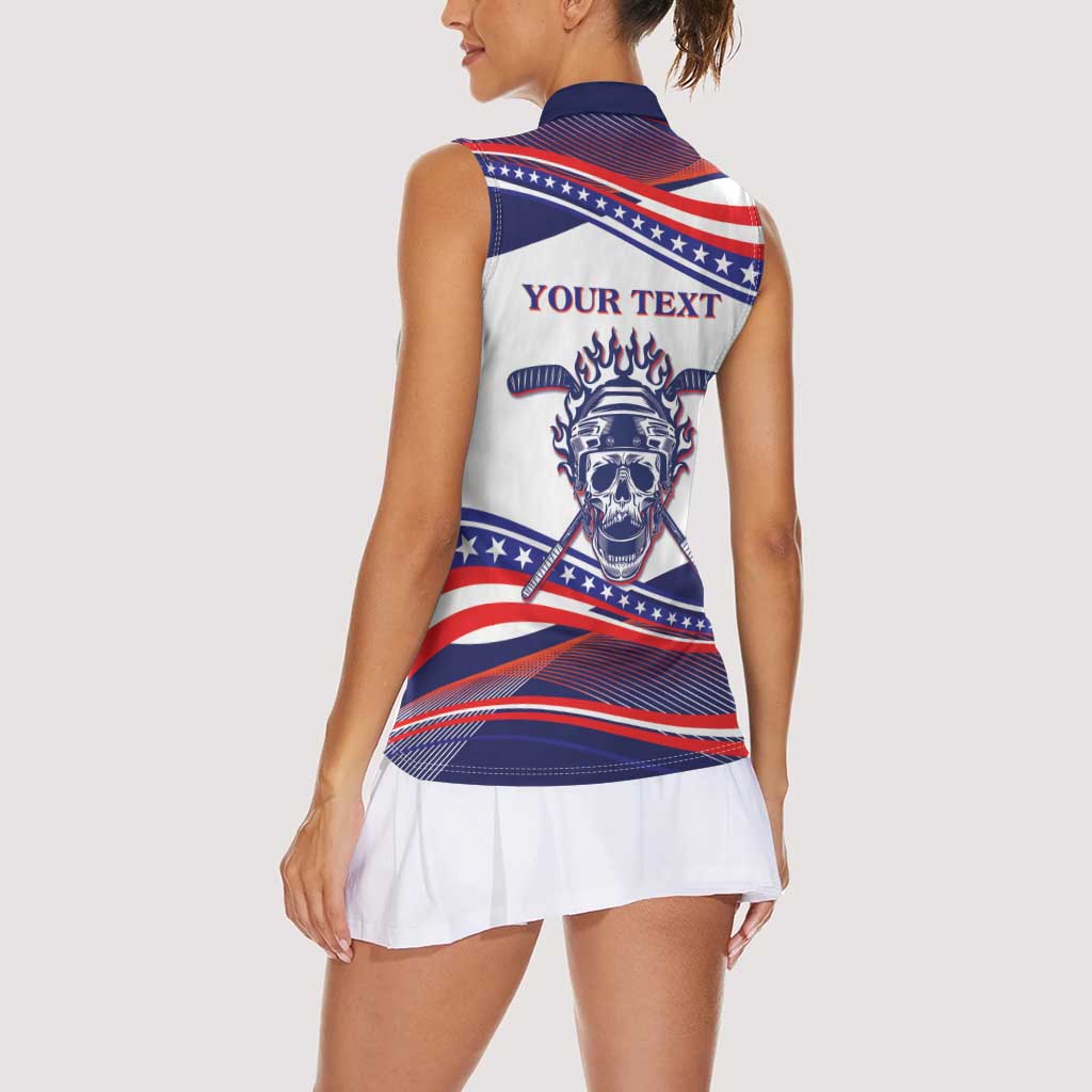 United States Hockey Personalized Women Sleeveless Polo Shirt Losing Teeth Winning Wars Since 1776 White Style