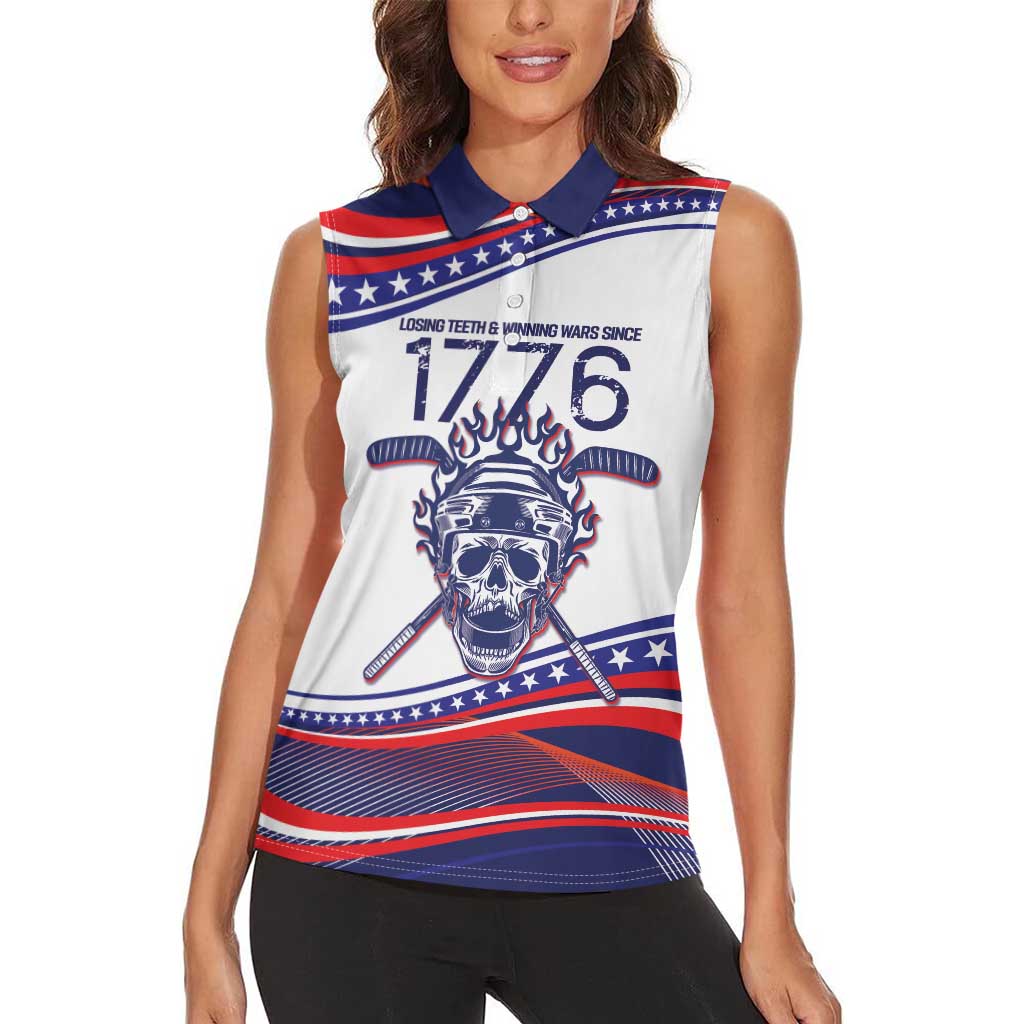United States Hockey Personalized Women Sleeveless Polo Shirt Losing Teeth Winning Wars Since 1776 White Style