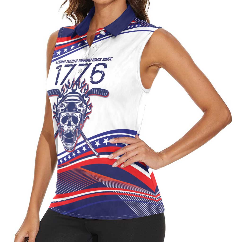 United States Hockey Personalized Women Sleeveless Polo Shirt Losing Teeth Winning Wars Since 1776 White Style