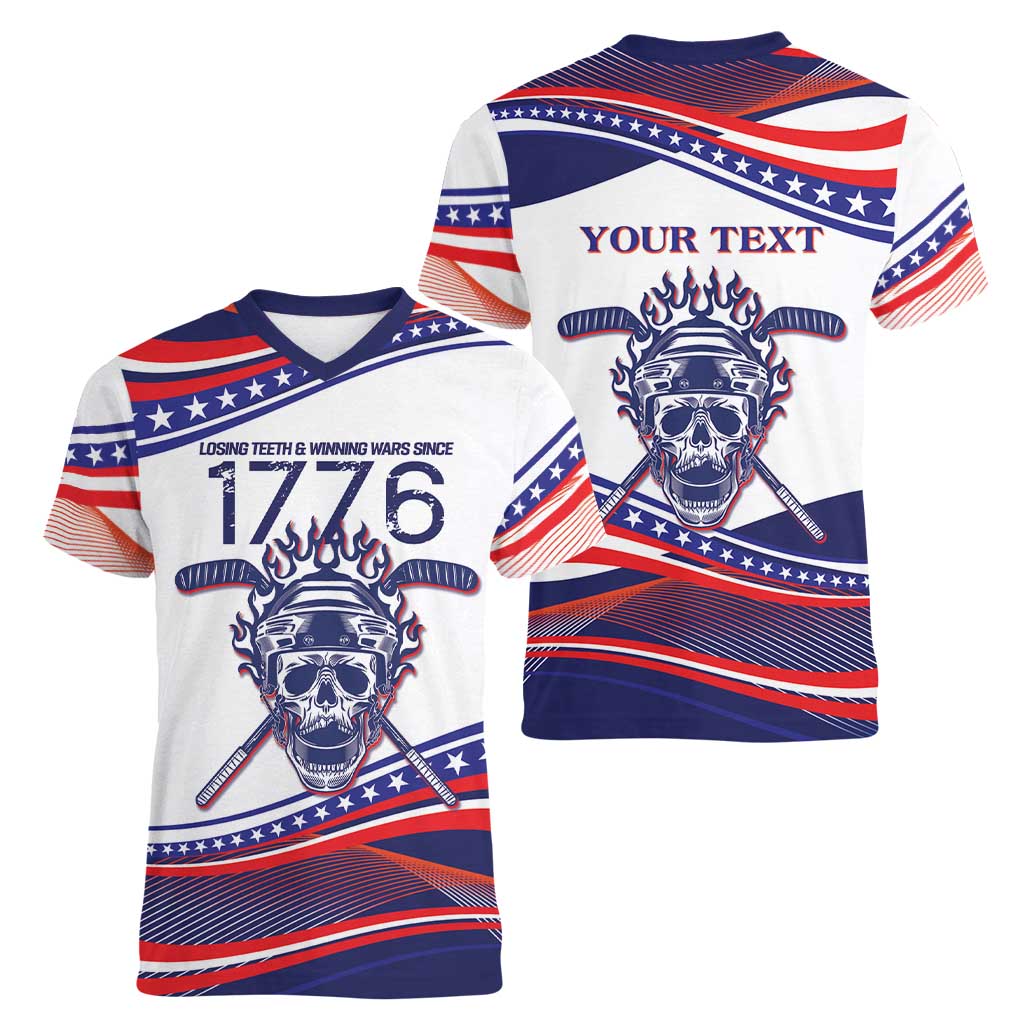 United States Hockey Personalized Women V-Neck T-Shirt Losing Teeth Winning Wars Since 1776 White Style