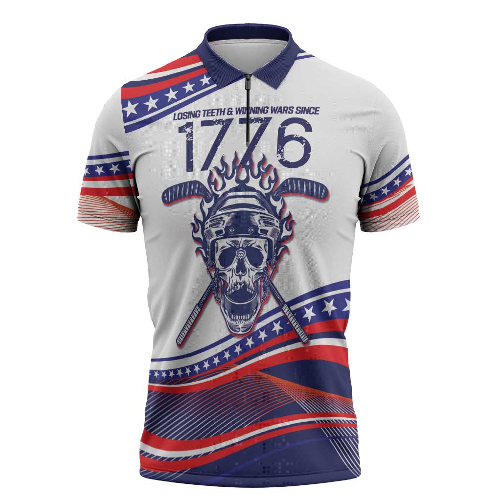 United States Hockey Personalized Zipper Polo Shirt Losing Teeth Winning Wars Since 1776 White Style