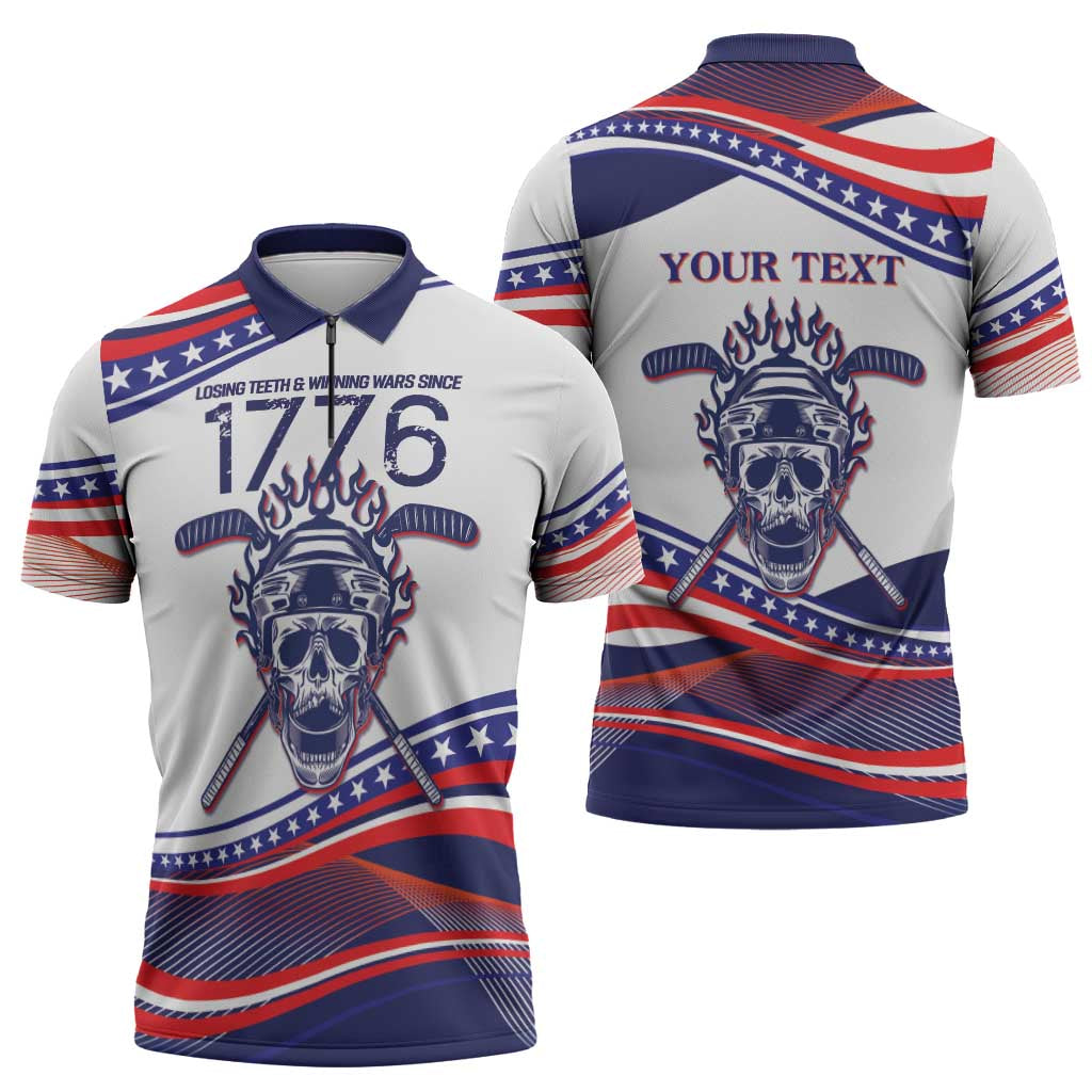 United States Hockey Personalized Zipper Polo Shirt Losing Teeth Winning Wars Since 1776 White Style