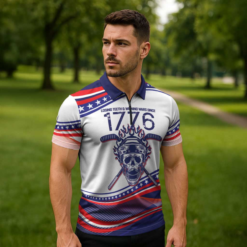 United States Hockey Personalized Zipper Polo Shirt Losing Teeth Winning Wars Since 1776 White Style