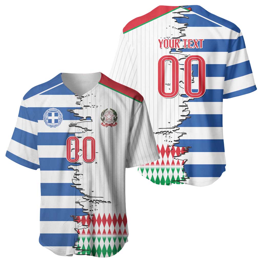 Custom Greece Italy Cultural Half Flag Baseball Jersey Scratch Style