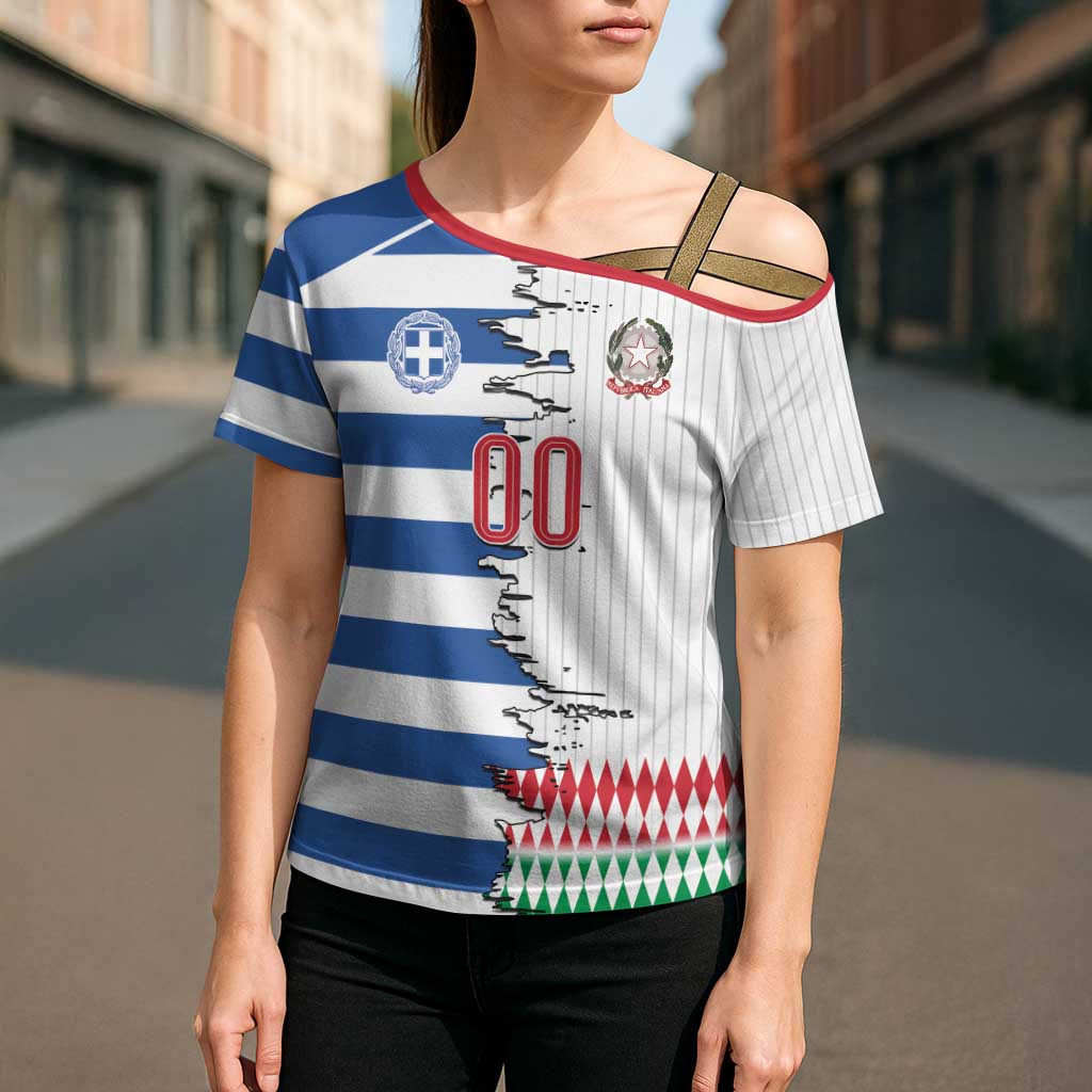 Custom Greece Italy Cultural Half Flag Cross Shoulder Shirt Scratch Style