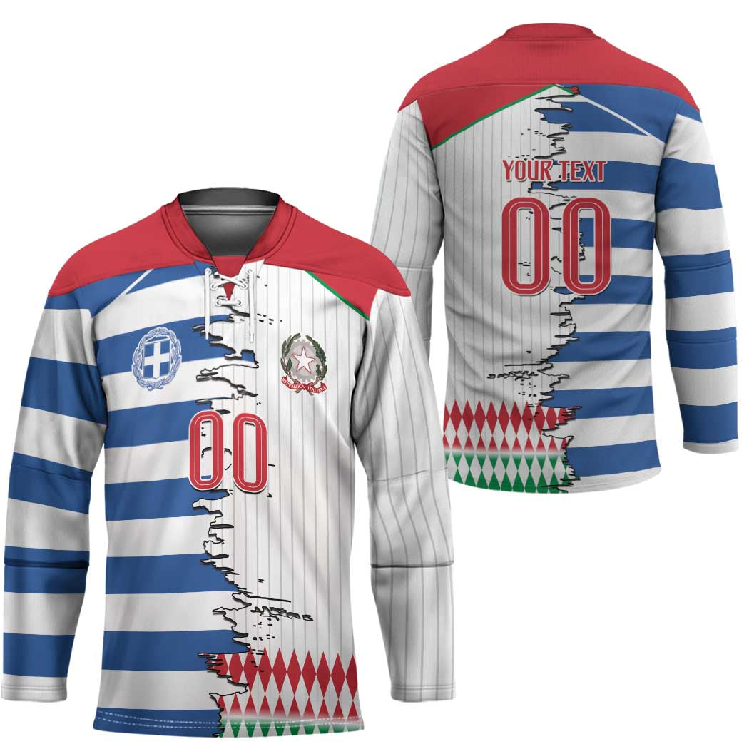 Custom Greece Italy Cultural Half Flag Hockey Jersey Scratch Style
