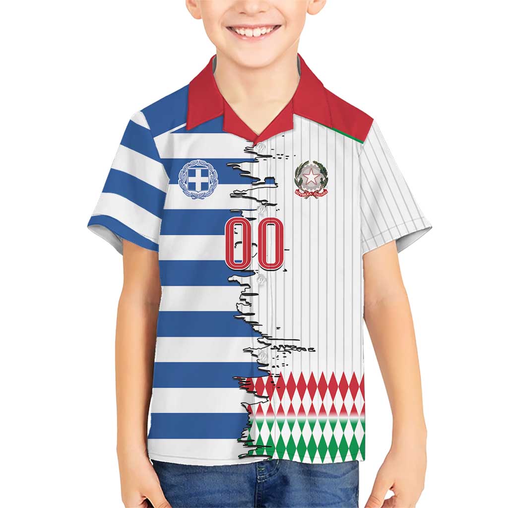 Custom Greece Italy Cultural Half Flag Kid Hawaiian Shirt Scratch Style