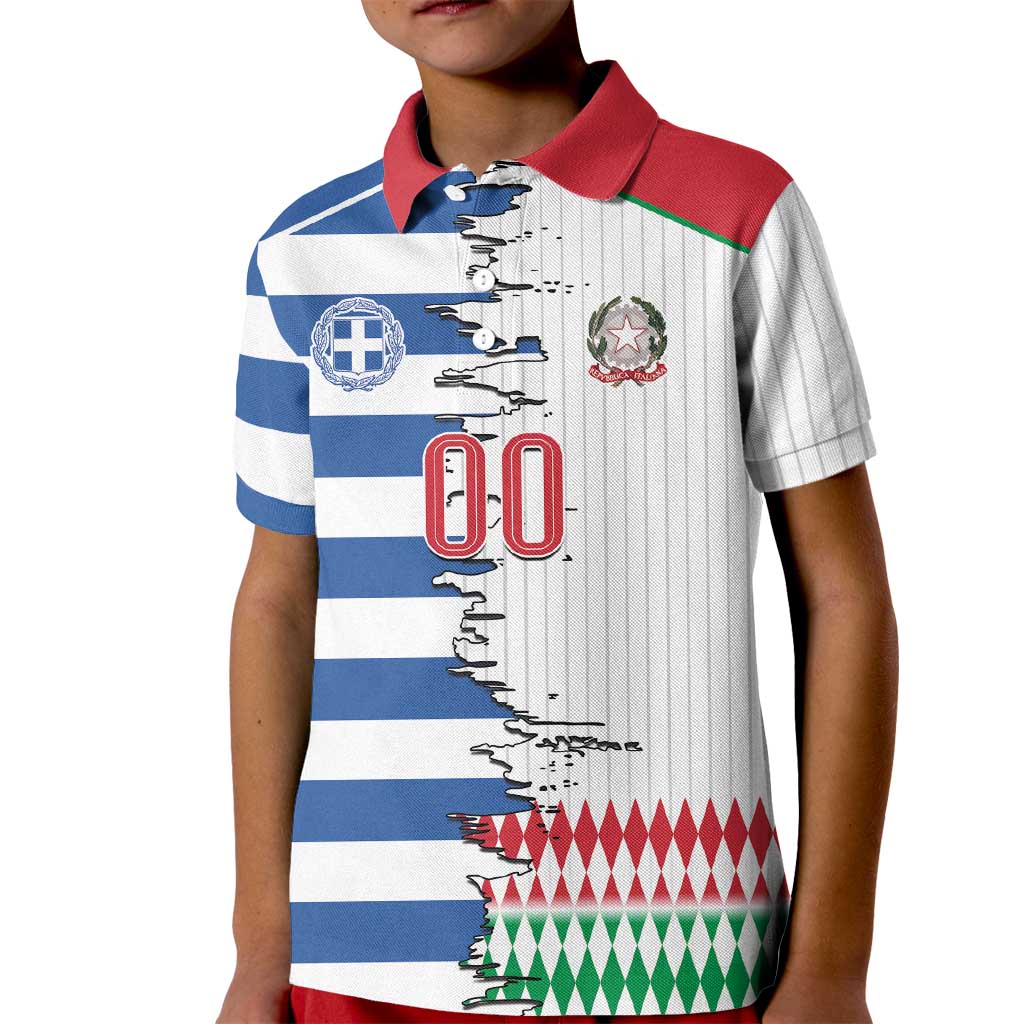 Custom Greece Italy Cultural Half Flag Kid Polo Shirt Scratch Style