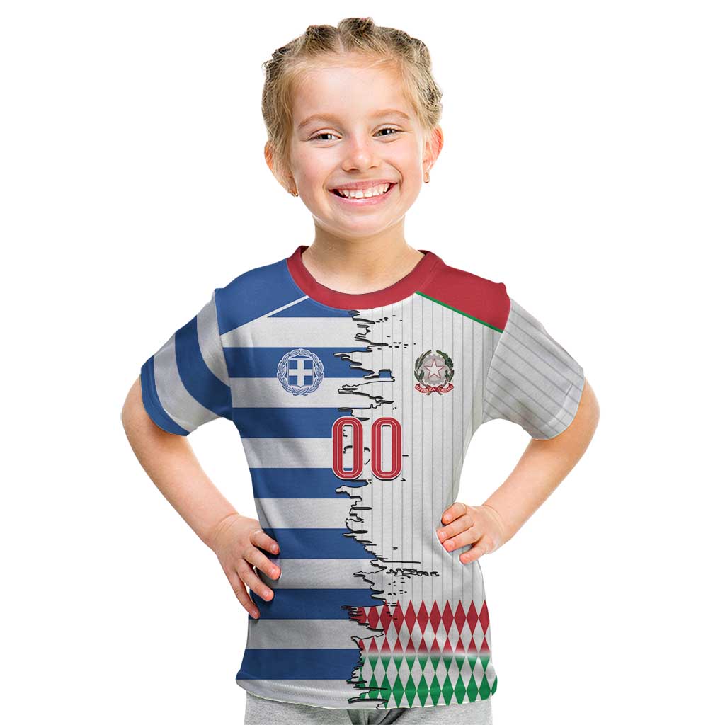Custom Greece Italy Cultural Half Flag Kid T Shirt Scratch Style