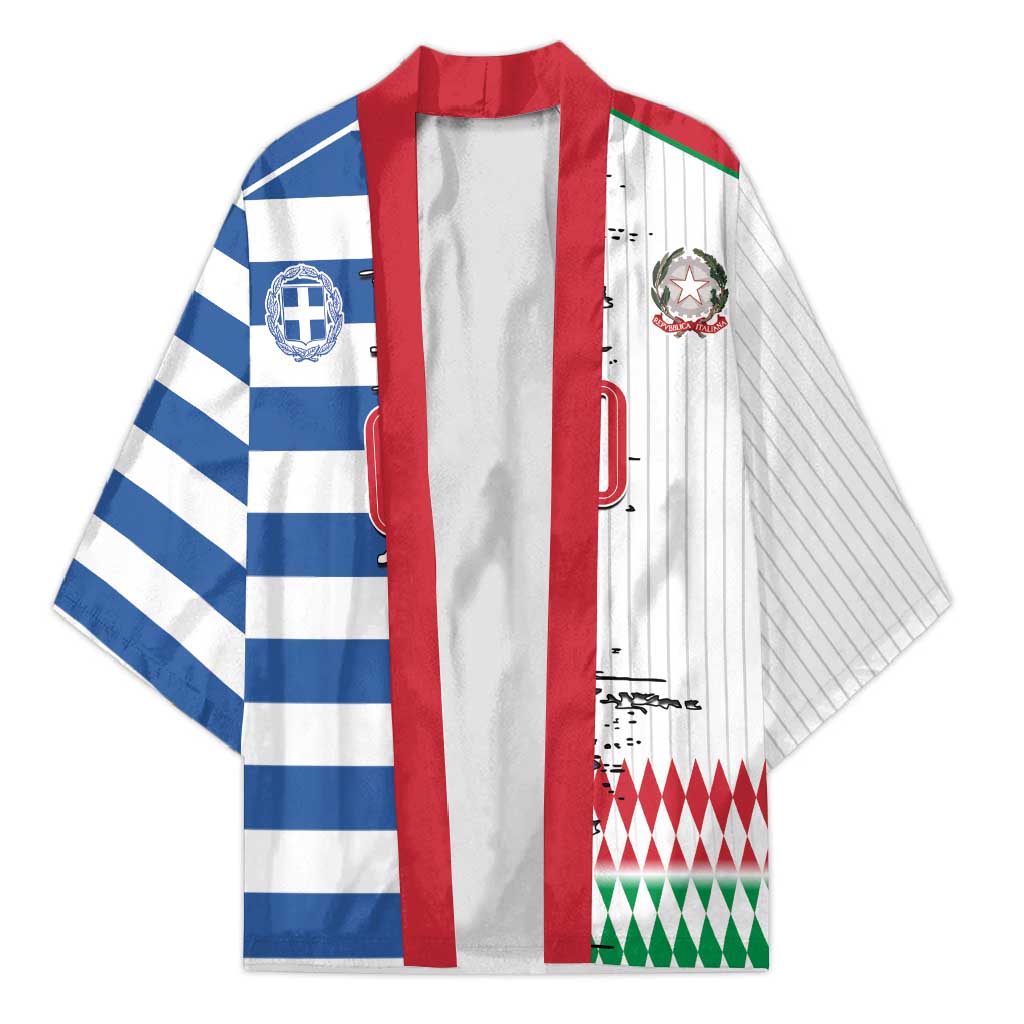 Custom Greece Italy Cultural Half Flag Kimono Scratch Style