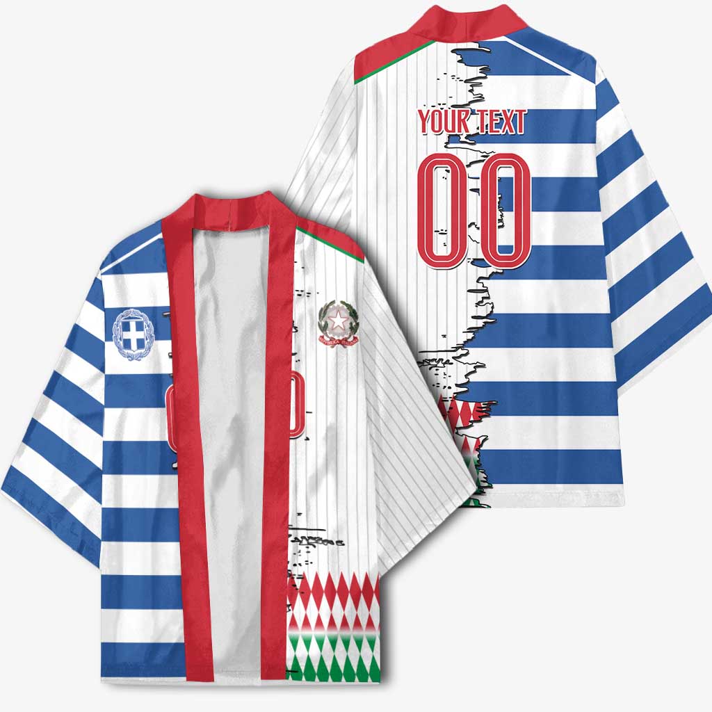 Custom Greece Italy Cultural Half Flag Kimono Scratch Style