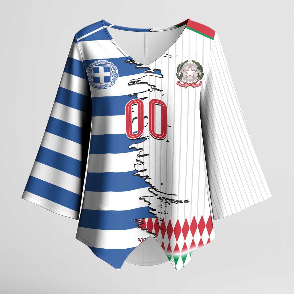 Custom Greece Italy Cultural Half Flag Kimono Sleeve Blouse Scratch Style