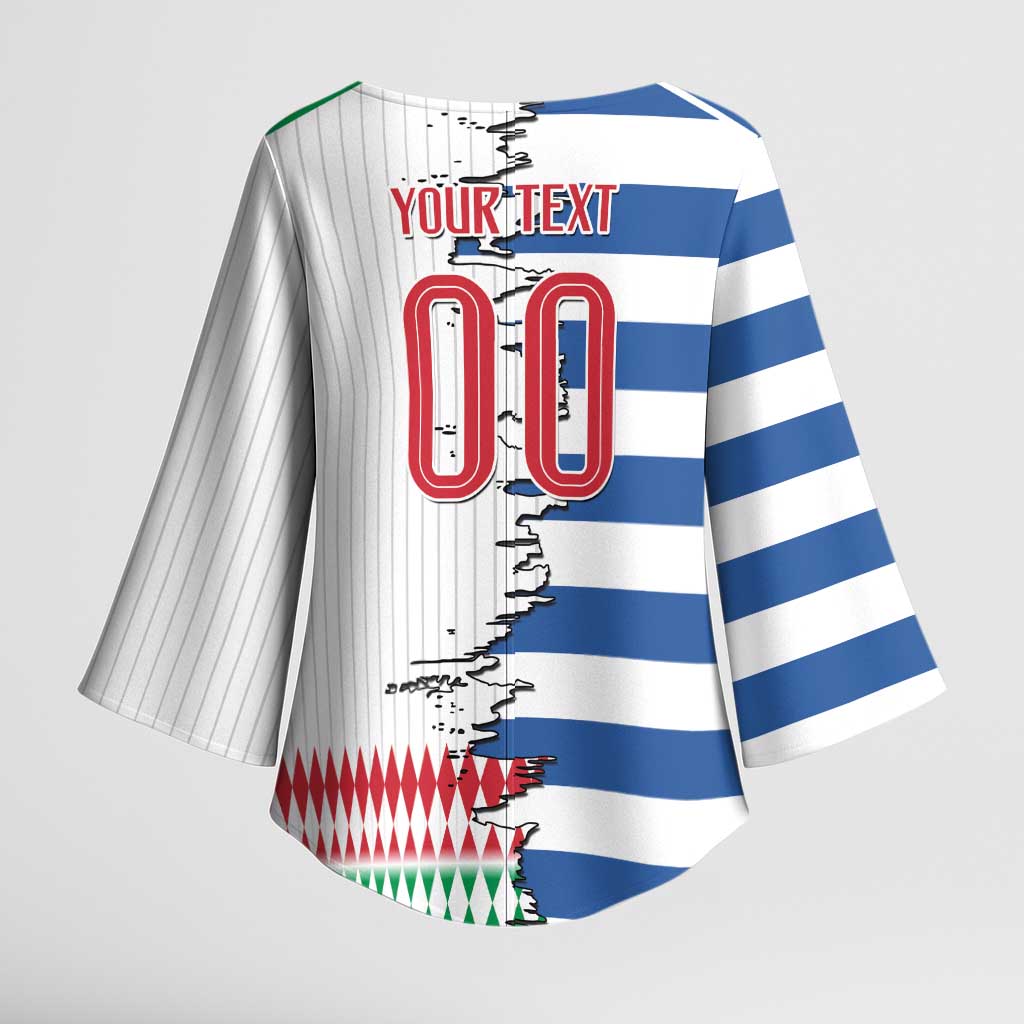 Custom Greece Italy Cultural Half Flag Kimono Sleeve Blouse Scratch Style