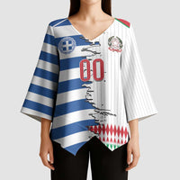Custom Greece Italy Cultural Half Flag Kimono Sleeve Blouse Scratch Style