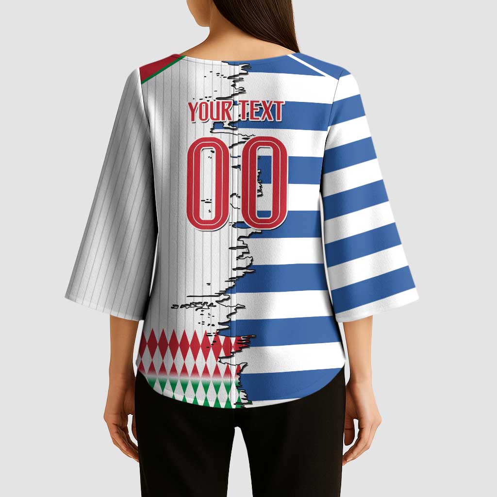 Custom Greece Italy Cultural Half Flag Kimono Sleeve Blouse Scratch Style