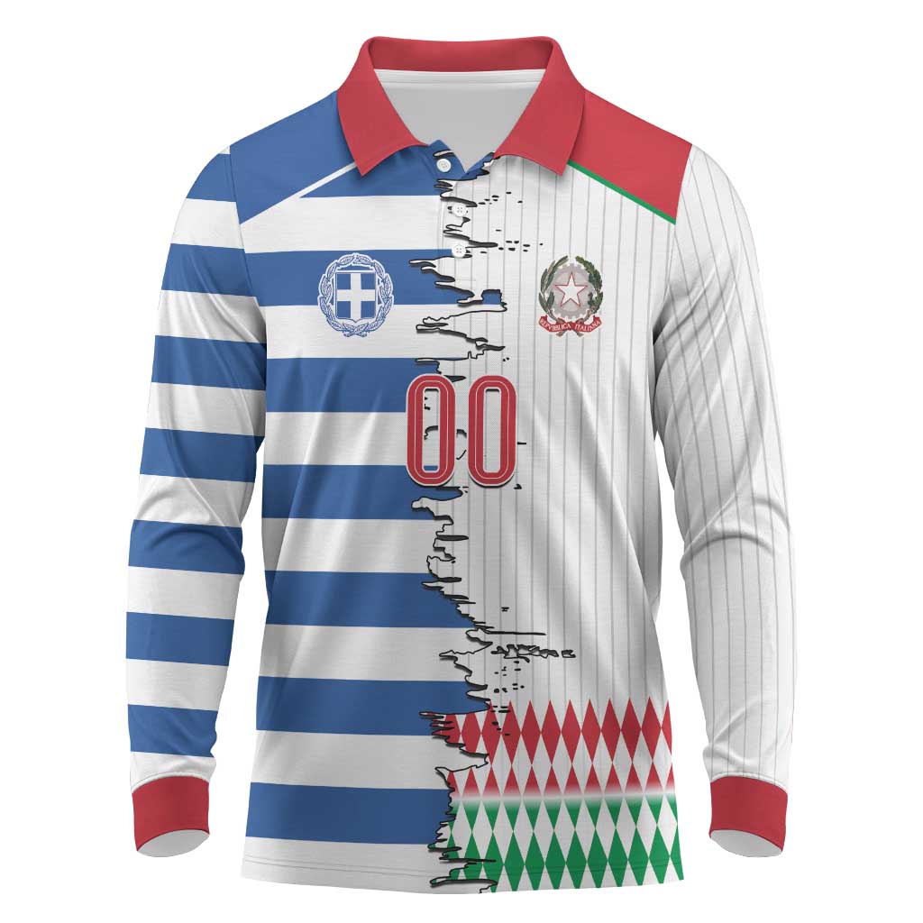 Custom Greece Italy Cultural Half Flag Long Sleeve Polo Shirt Scratch Style