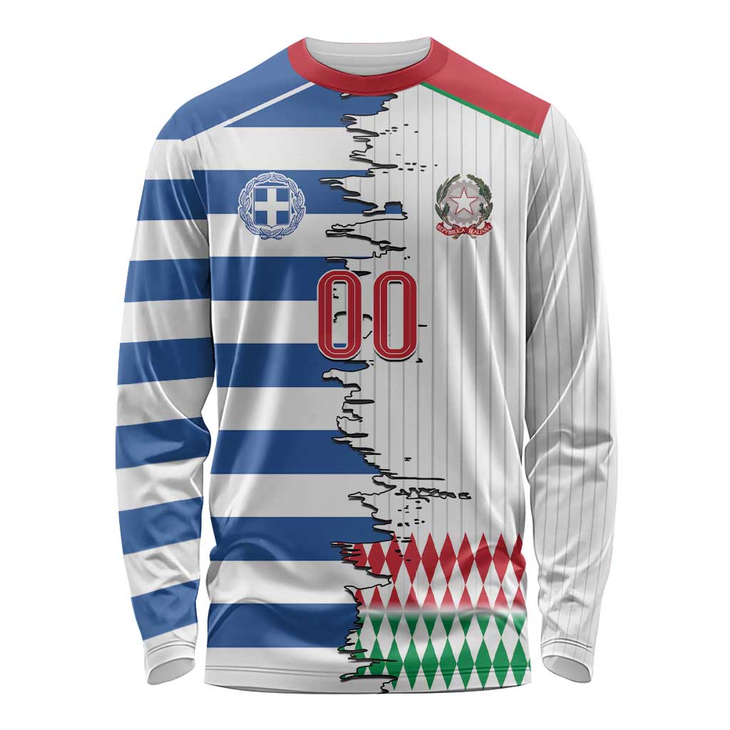 Custom Greece Italy Cultural Half Flag Long Sleeve Shirt Scratch Style