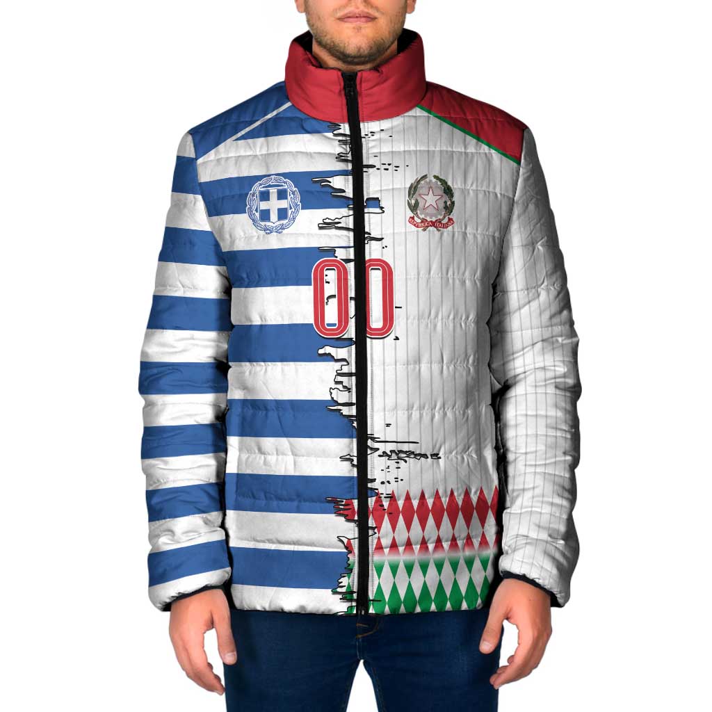 Custom Greece Italy Cultural Half Flag Padded Jacket Scratch Style