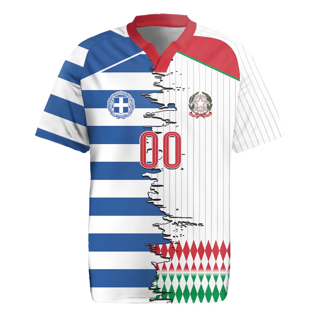 Custom Greece Italy Cultural Half Flag Rugby Jersey Scratch Style