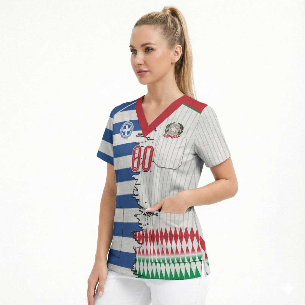 Custom Greece Italy Cultural Half Flag Scrub Top Scratch Style