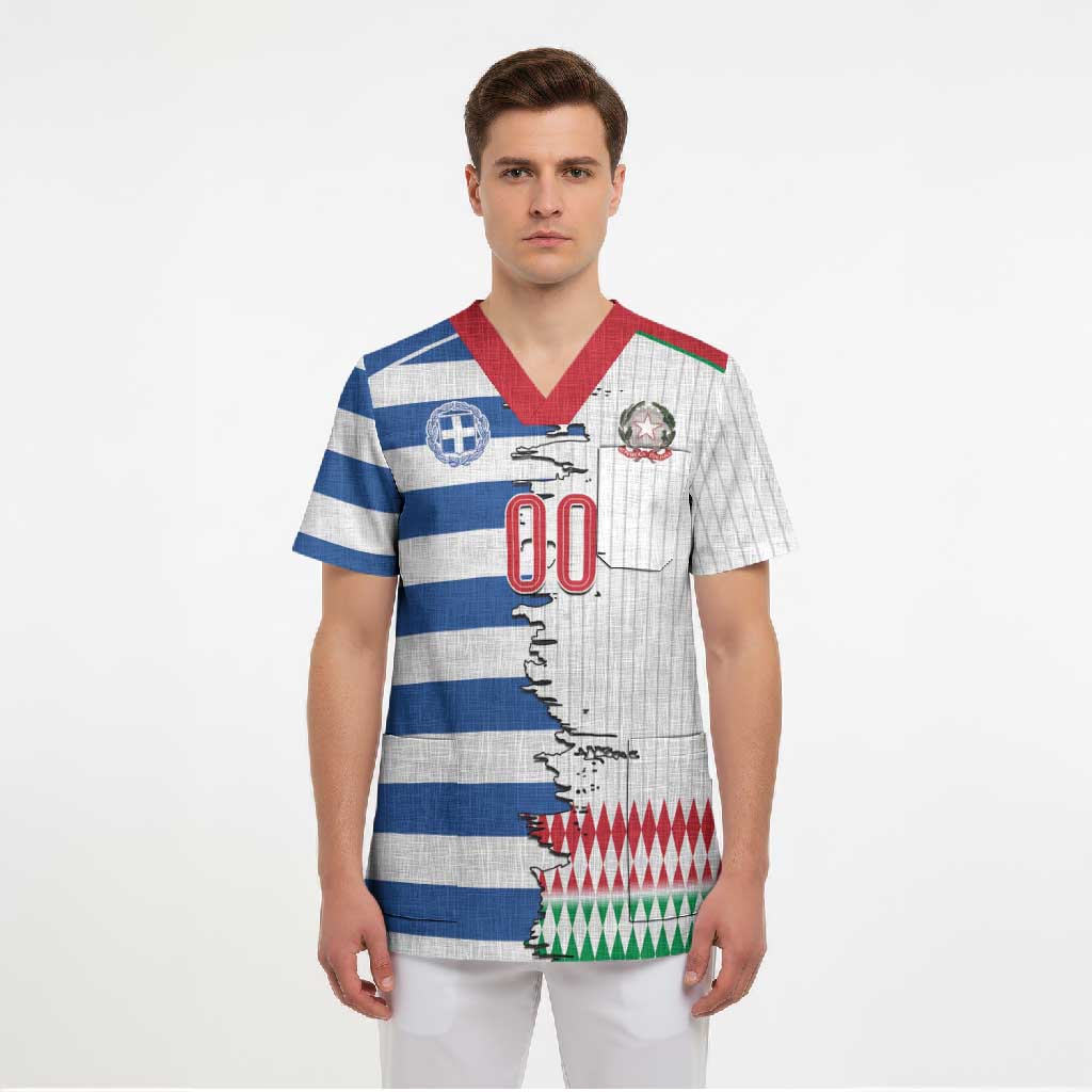 Custom Greece Italy Cultural Half Flag Scrub Top Scratch Style