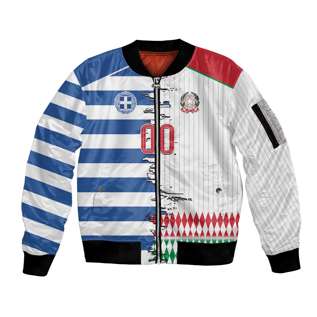 Custom Greece Italy Cultural Half Flag Sleeve Zip Bomber Jacket Scratch Style