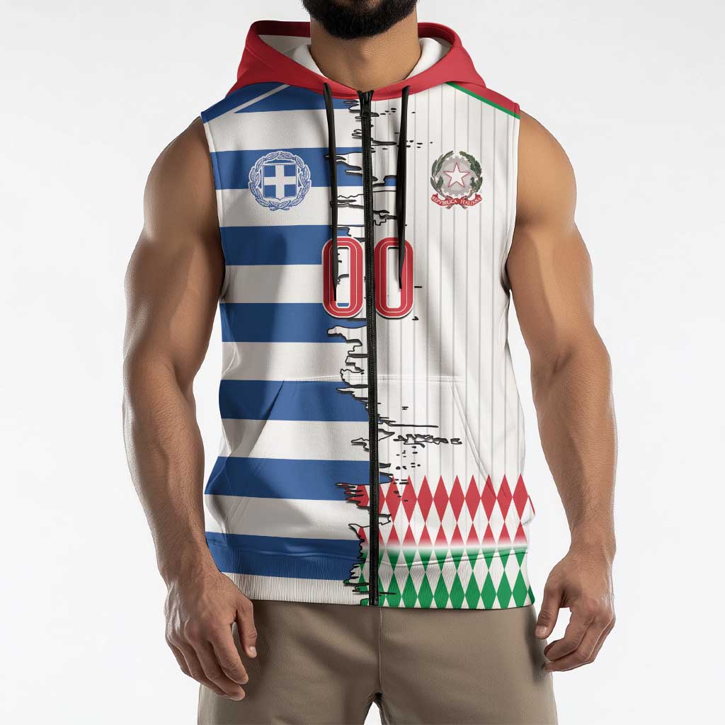 Custom Greece Italy Cultural Half Flag Sleeveless Zip Hoodie Scratch Style