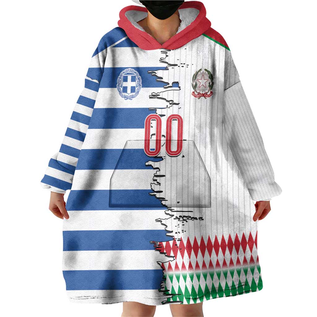 Custom Greece Italy Cultural Half Flag Wearable Blanket Hoodie Scratch Style