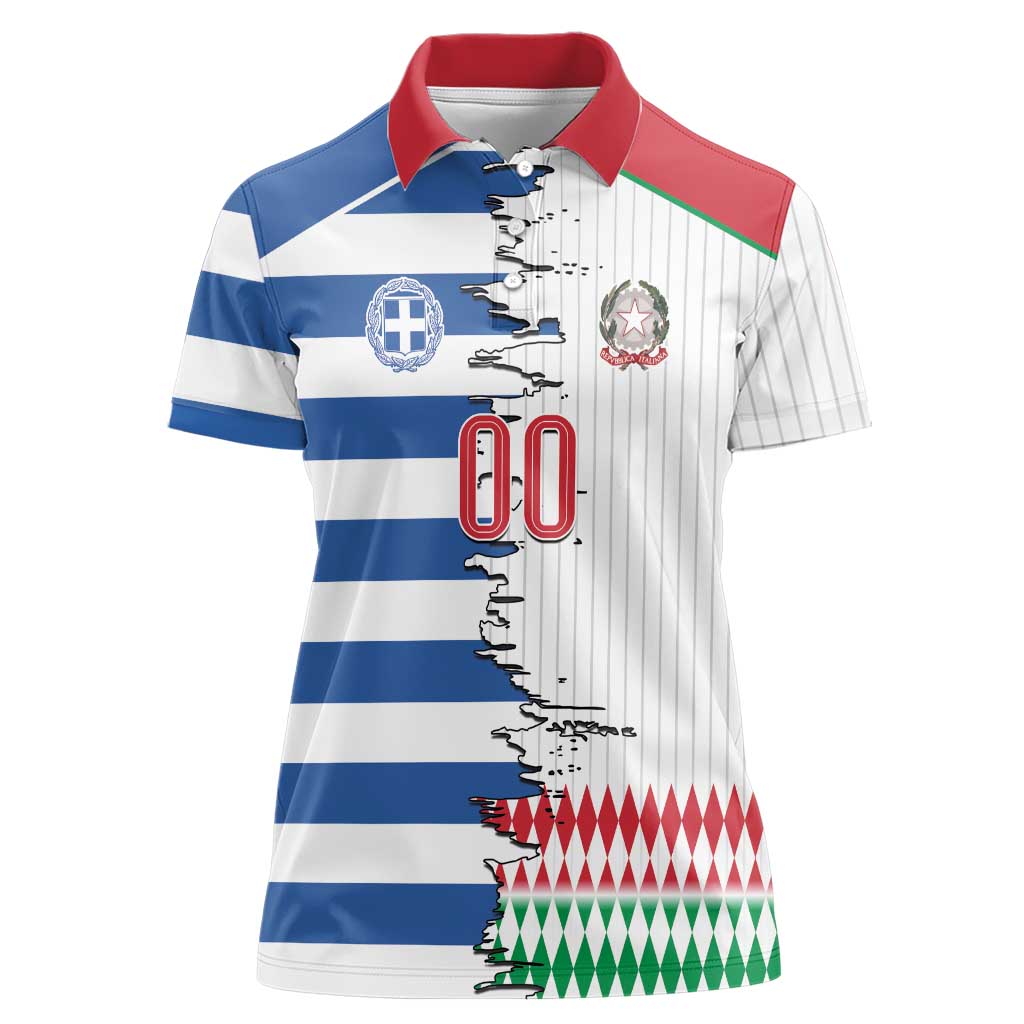 Custom Greece Italy Cultural Half Flag Women Polo Shirt Scratch Style