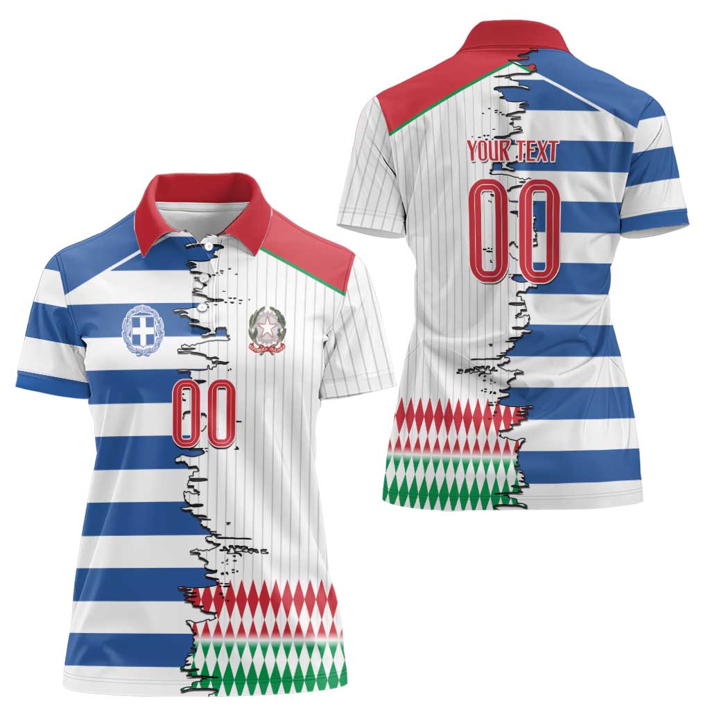 Custom Greece Italy Cultural Half Flag Women Polo Shirt Scratch Style