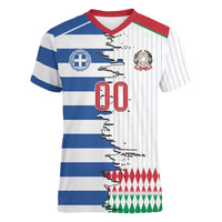 Custom Greece Italy Cultural Half Flag Women V-Neck T-Shirt Scratch Style