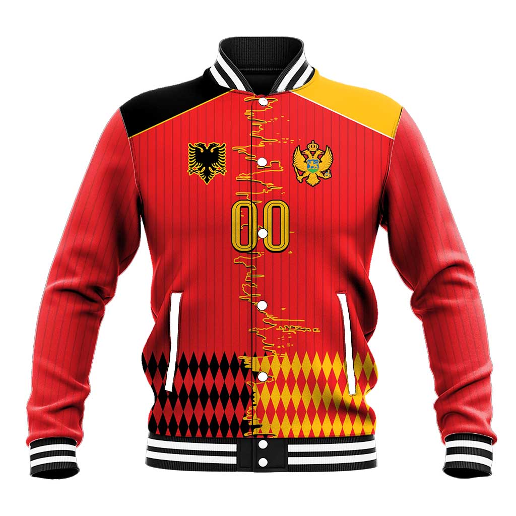 Custom Albania Montenegro Cultural Half Flag Baseball Jacket Scratch Style
