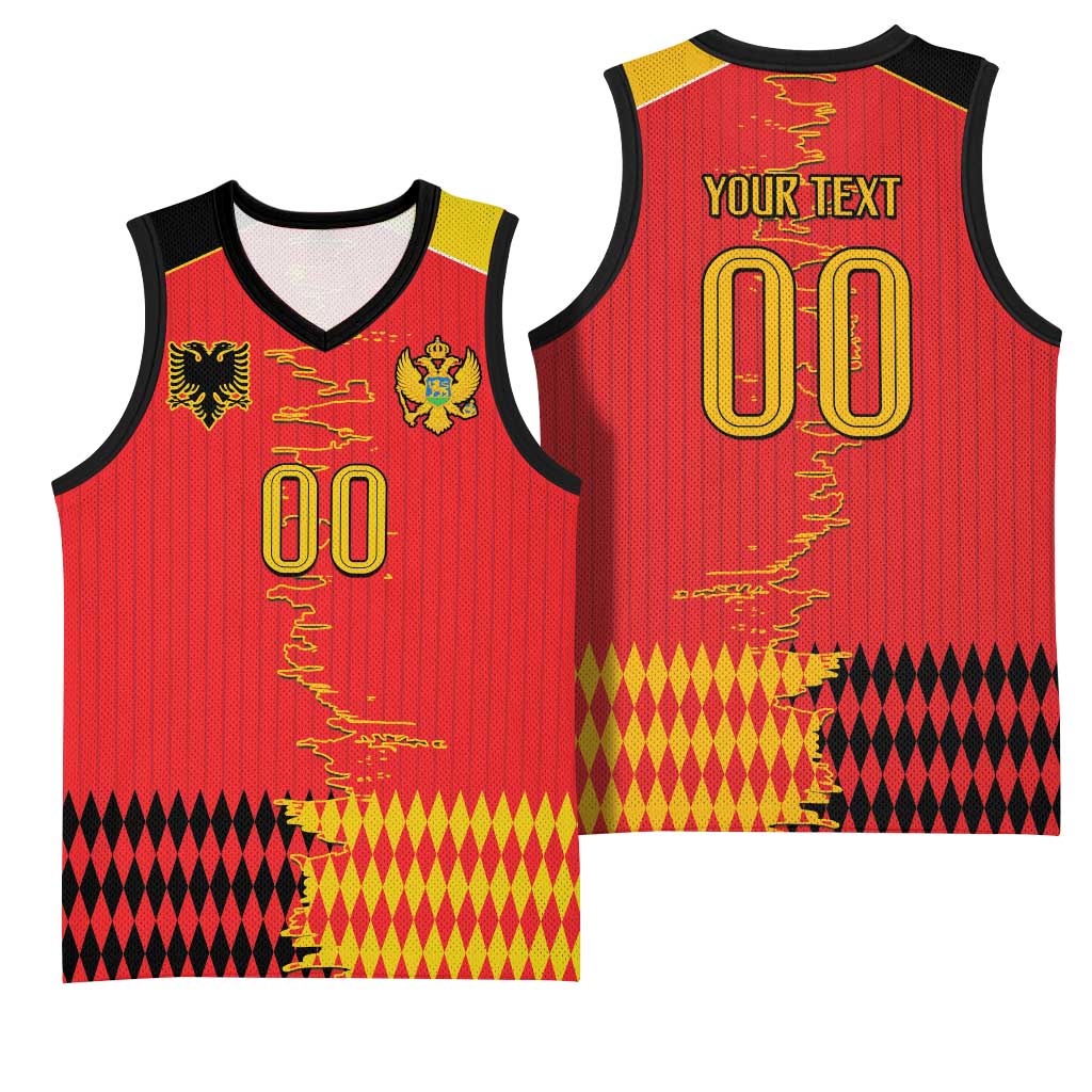 Custom Albania Montenegro Cultural Half Flag Basketball Jersey Scratch Style