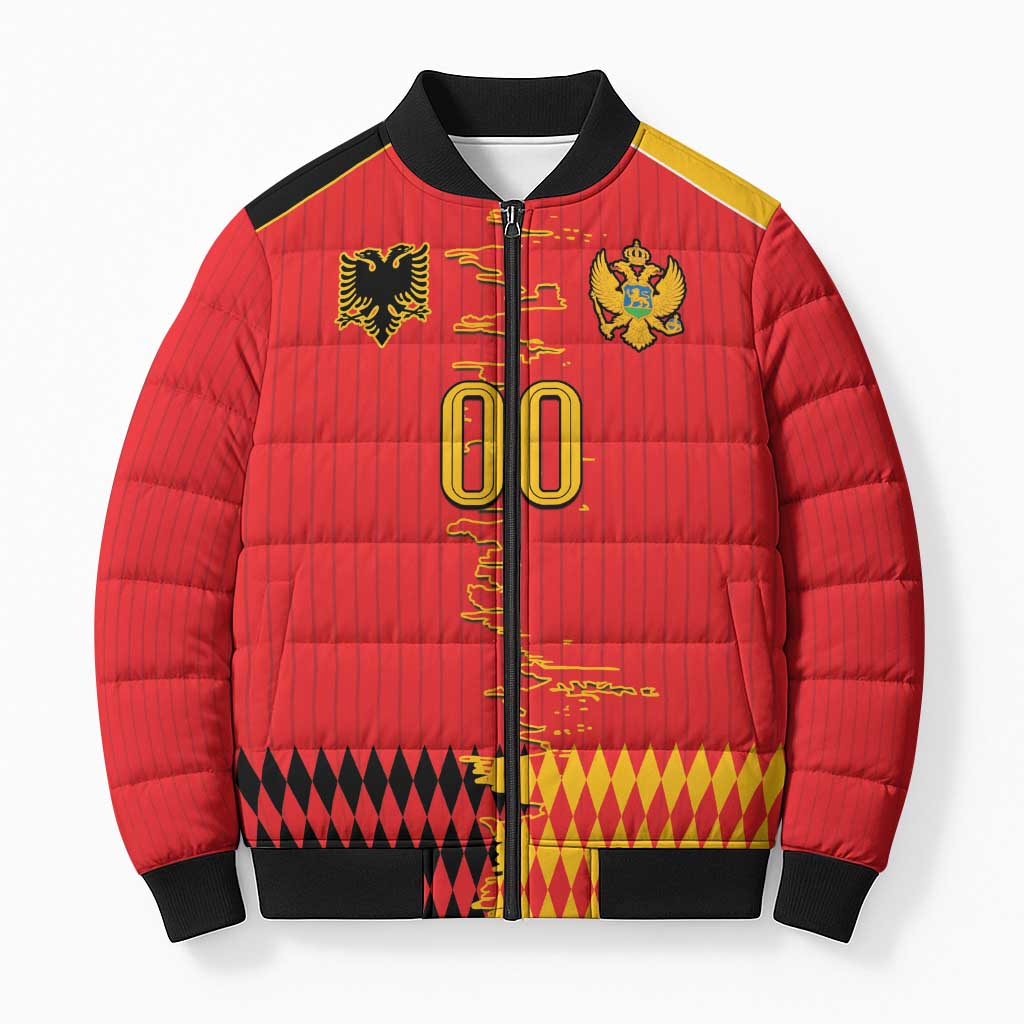 Custom Albania Montenegro Cultural Half Flag Bomber Puffer Jacket Scratch Style