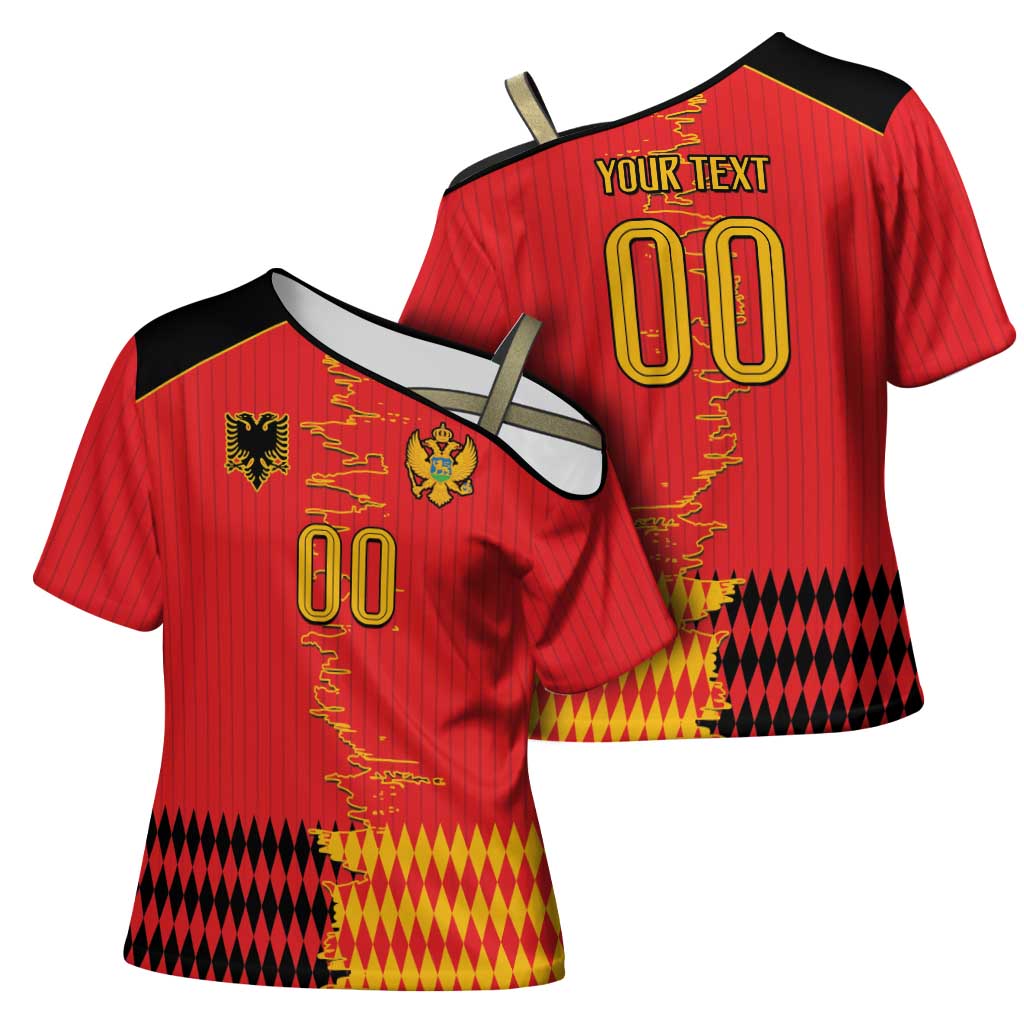 Custom Albania Montenegro Cultural Half Flag Cross Shoulder Shirt Scratch Style